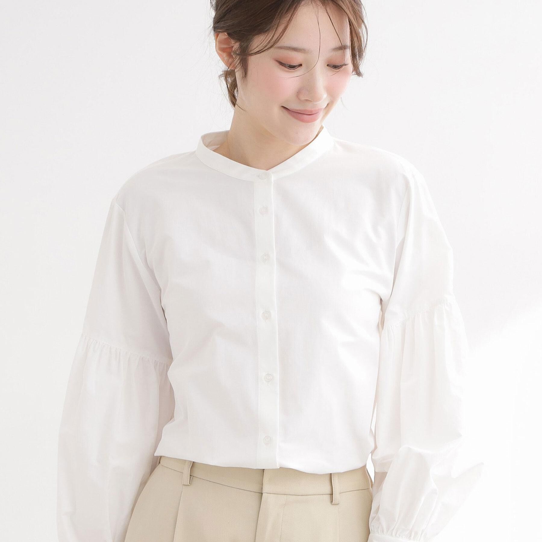 Reflect「【レイヤードにおすすめ◎】バンドカラーボリュームスリーブシャツ」|シャツ・ブラウス|オフホワイト(003