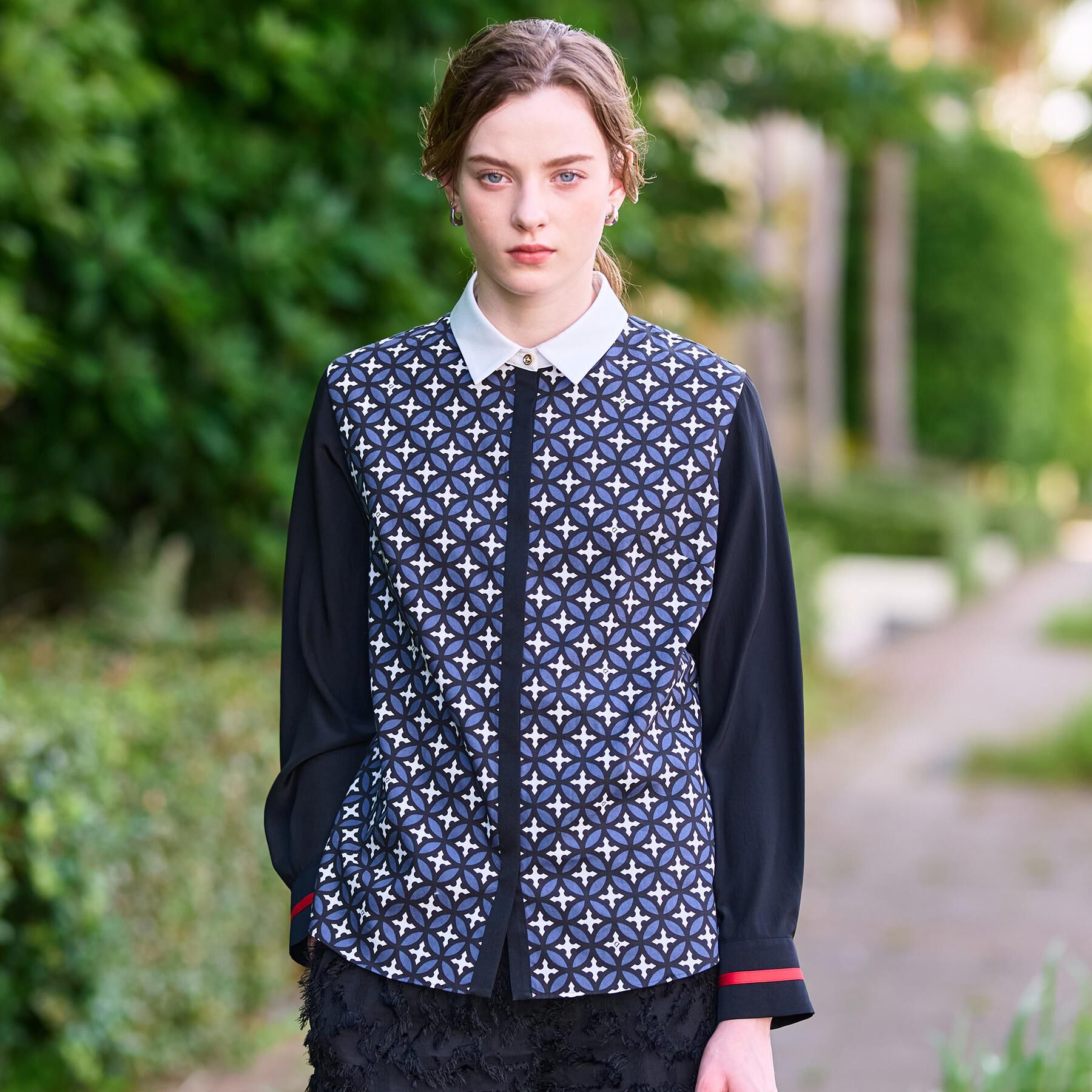 DRESSTERIOR「【美人百花/モデル美香着用】オーバーラップサークルコンビシャツ」|シャツ・ブラウス|