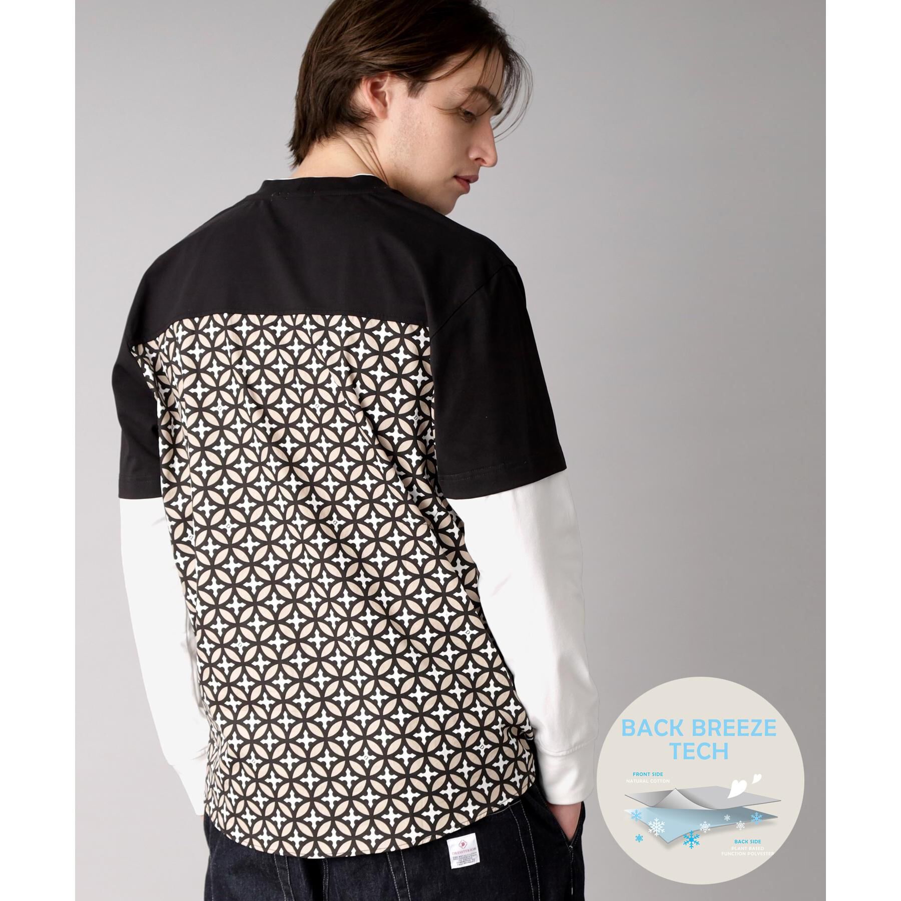 DRESSTERIOR「【接触冷感/UVカット】BACK BREEZE TECH バックオーバーラップサークルレイヤードロン」|Tシャツ・カットソー|ブラック(019)