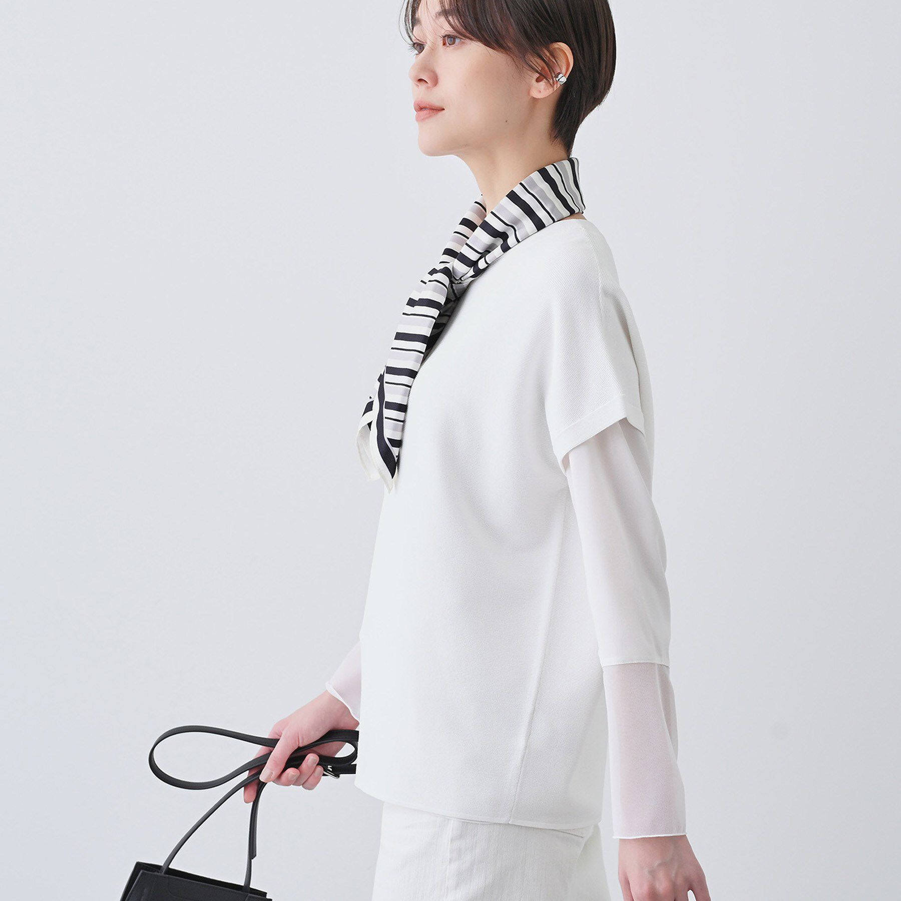 INDIVI「新色登場！【洗える／清涼感】レーヨンストレッチ フレンチスリーブニット」|ニット・セーター|