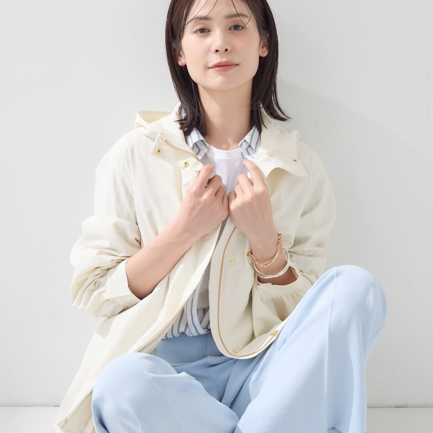 INDIVI「【撥水／フード取外し可】凹凸素材ブルゾン」|ブルゾン・スタジャン|