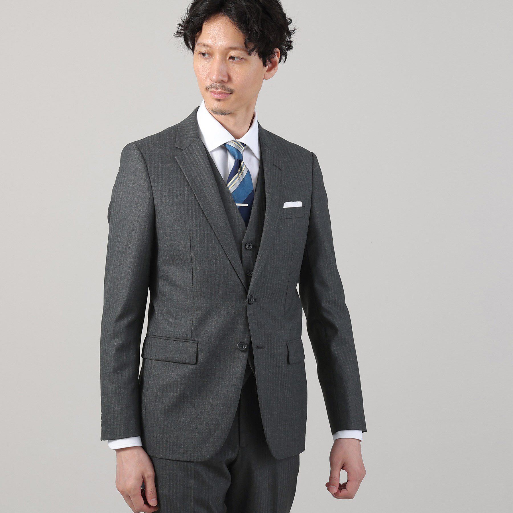 TAKEO KIKUCHI「【Sサイズ～】シャイニーヘリンボンストライプ ベスト」|スーツ|