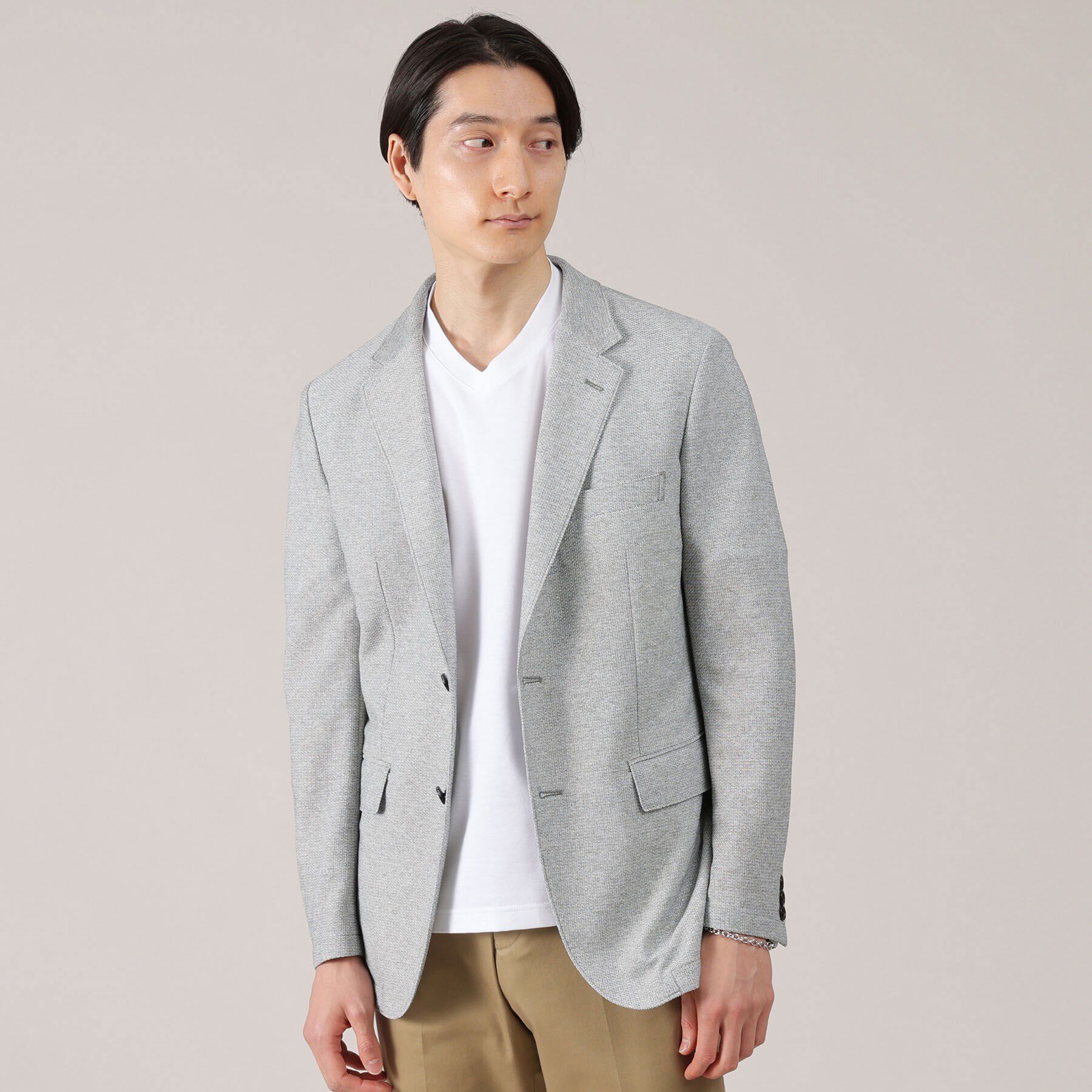 TAKEO KIKUCHI「【抗菌防臭】尾州 リネンブレンド ハニカムメッシュ ジャケット」|テーラードジャケット|グレー(012)