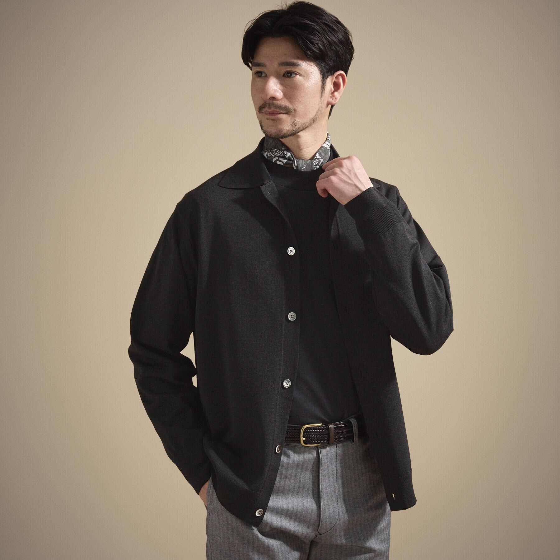 TAKEO KIKUCHI「ポロ ニットシャツ カーディガン」|カーディガン|ブラック(019)