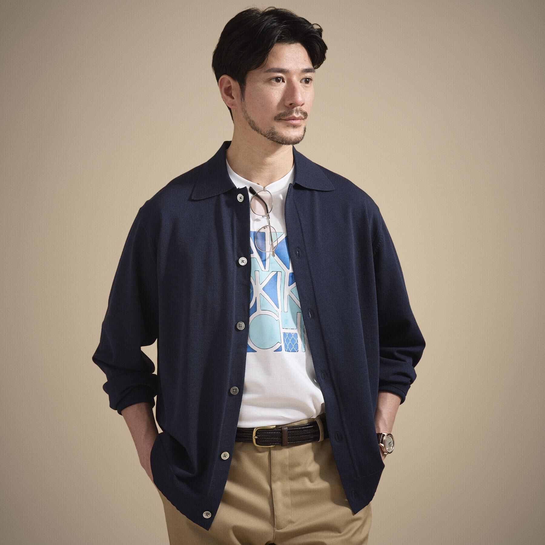 TAKEO KIKUCHI「ポロ ニットシャツ カーディガン」|カーディガン|ネイビー(094)