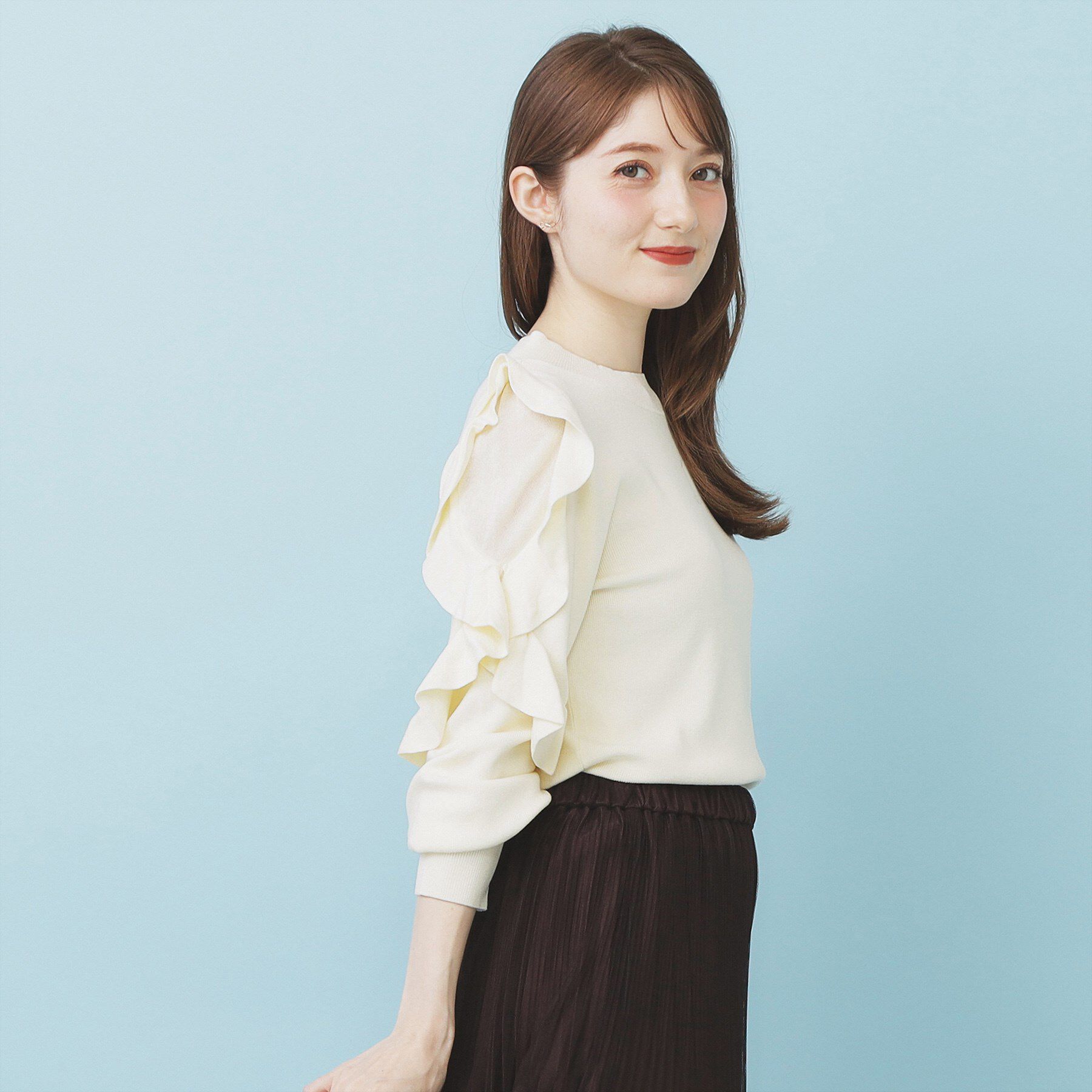 index「ハイネックシアーフリルスリーブニット【洗濯機OK/抗ピル】」|ニット・セーター|