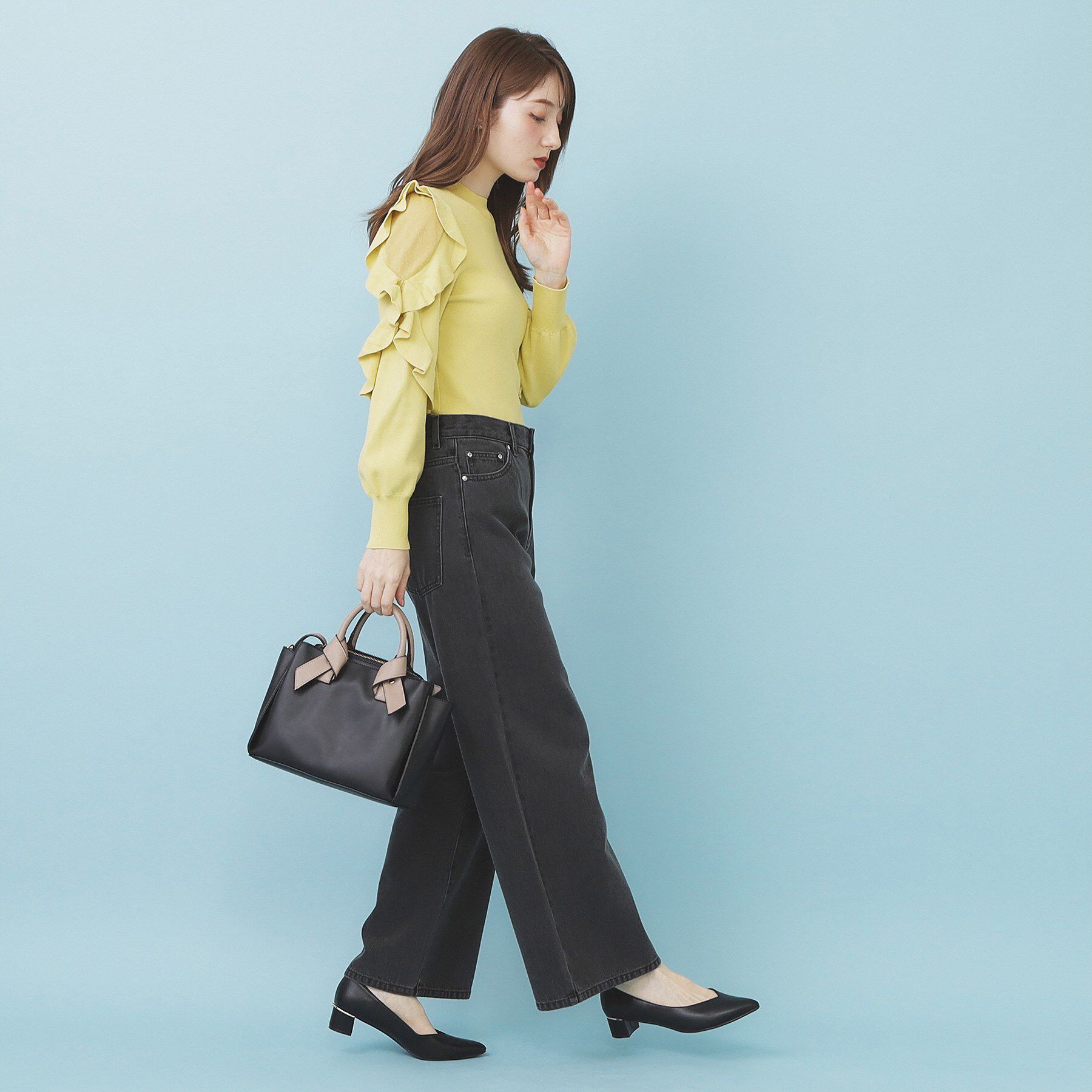 index「ハイネックシアーフリルスリーブニット【洗濯機OK/抗ピル】」|ニット・セーター|