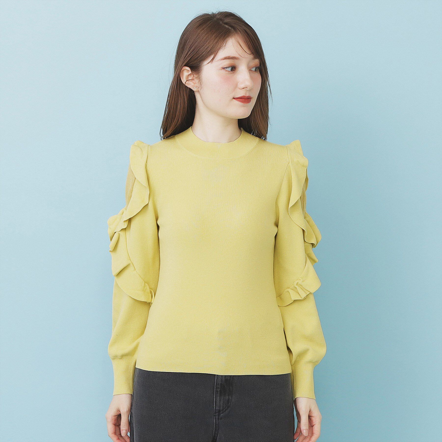 index「ハイネックシアーフリルスリーブニット【洗濯機OK/抗ピル】」|ニット・セーター|