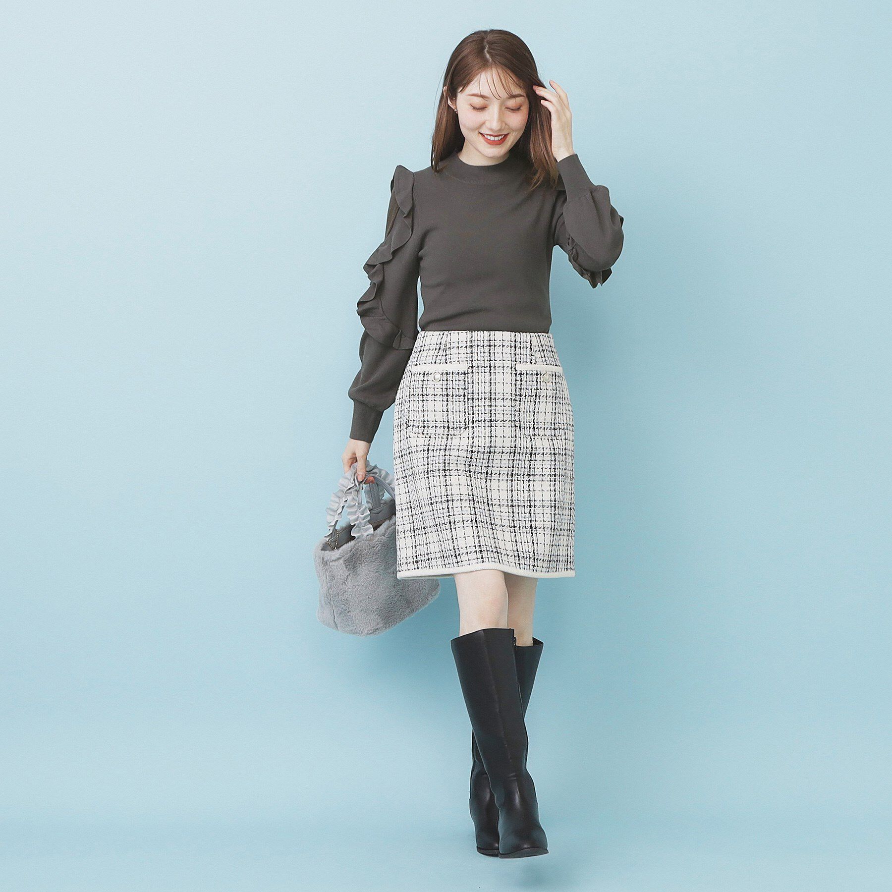 index「ハイネックシアーフリルスリーブニット【洗濯機OK/抗ピル】」|ニット・セーター|