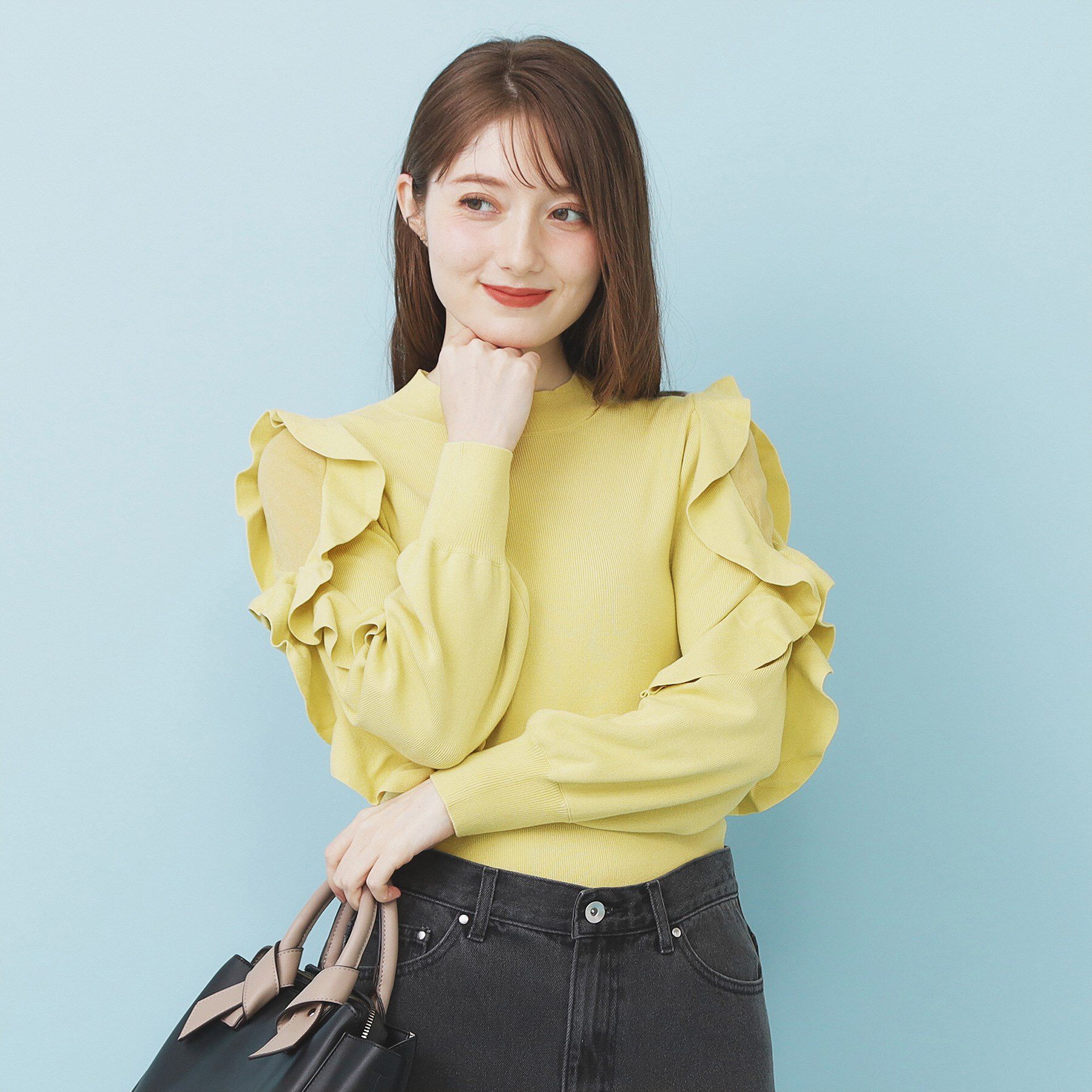 index「ハイネックシアーフリルスリーブニット【洗濯機OK/抗ピル】」|ニット・セーター|