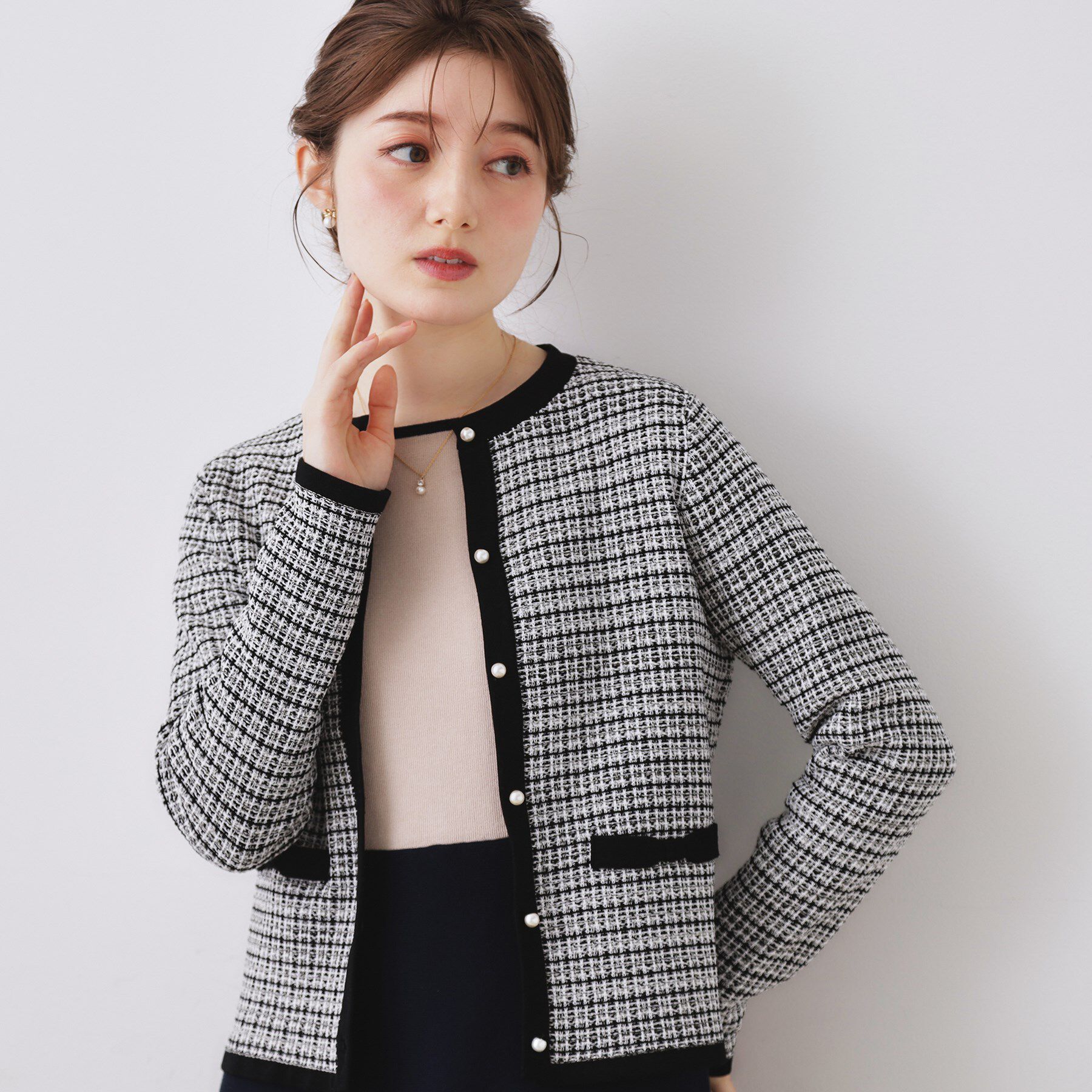 Couture broach「【ハレの日・通勤】ラメツイード ニットカーディガン」|カーディガン|