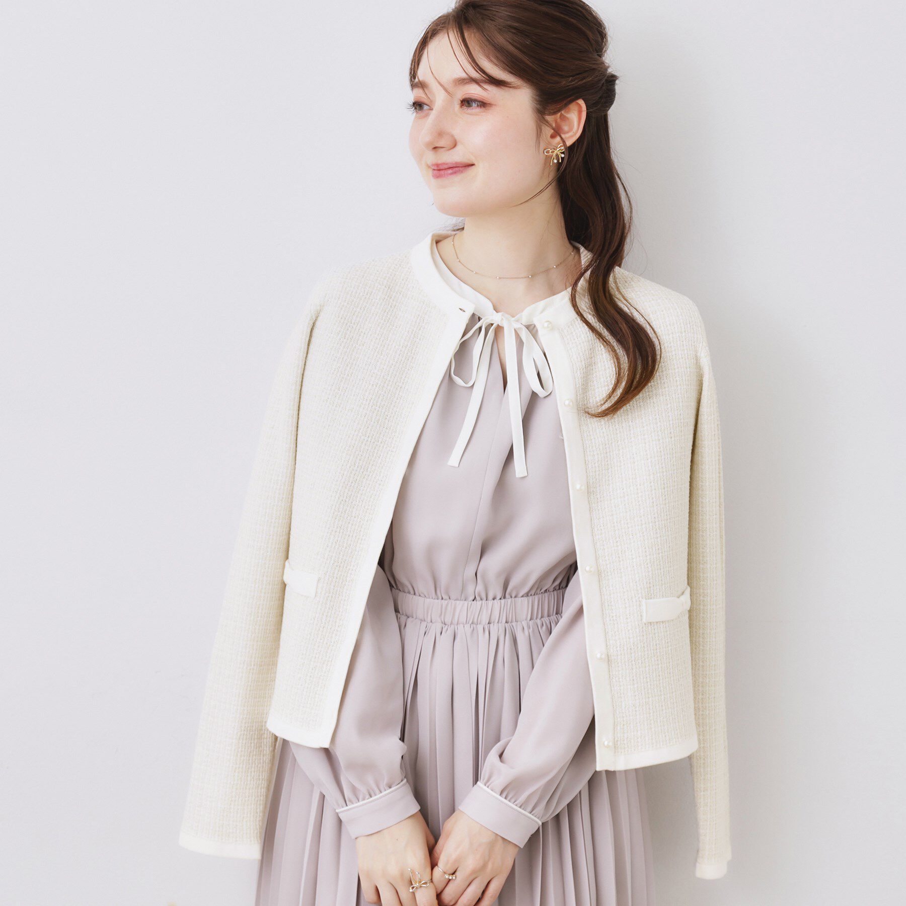 Couture broach「【ハレの日・通勤】ラメツイード ニットカーディガン」|カーディガン|