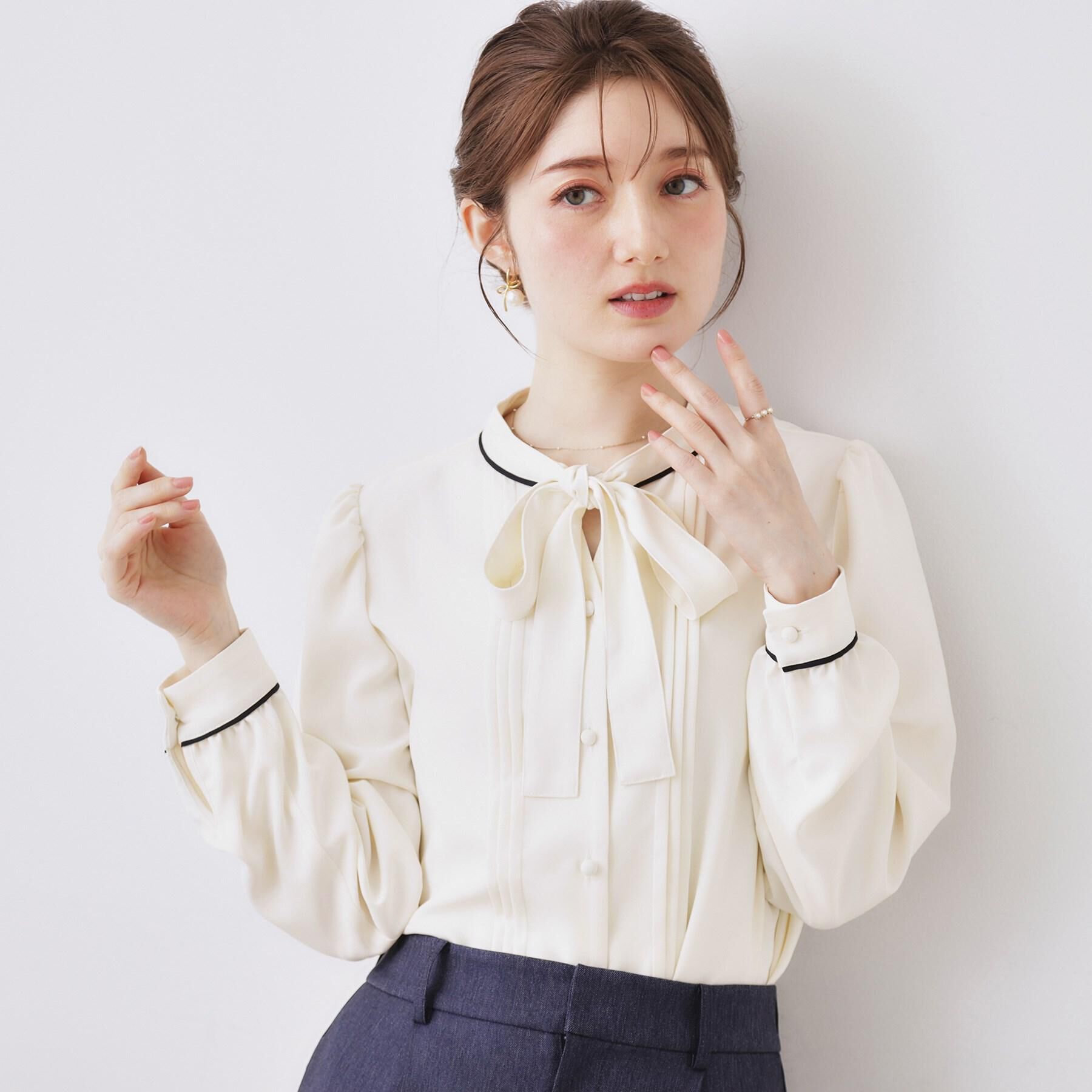 Couture broach「【ハレの日・通勤】配色タックタイブラウス」|シャツ・ブラウス|