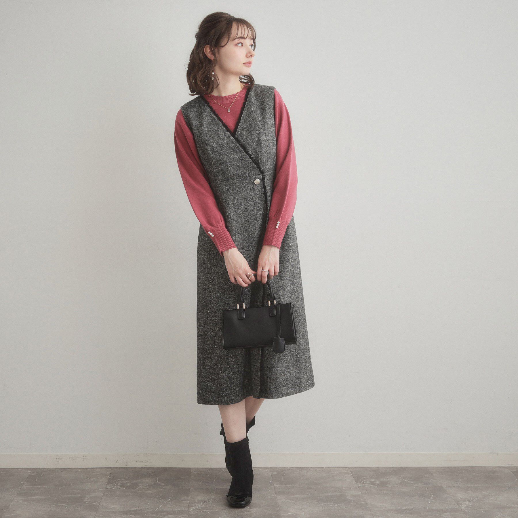 Couture broach「【ハレの日・通勤】フリンジツイードジャンスカ」|ジャンパースカート|