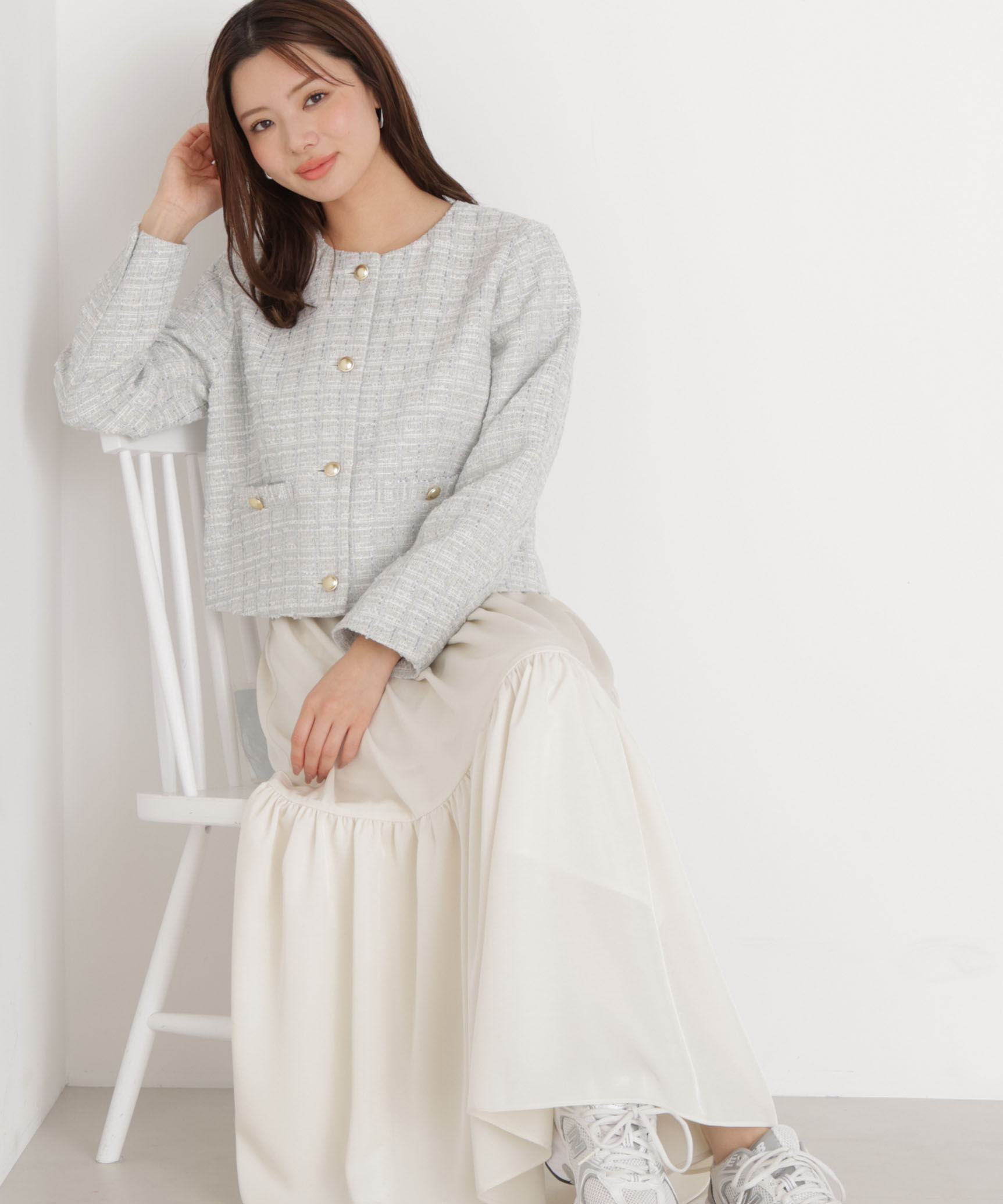 PROPORTION BODY DRESSING「ニュアンスサテンティアードスカート　26SS」|スカート|エクリュ1