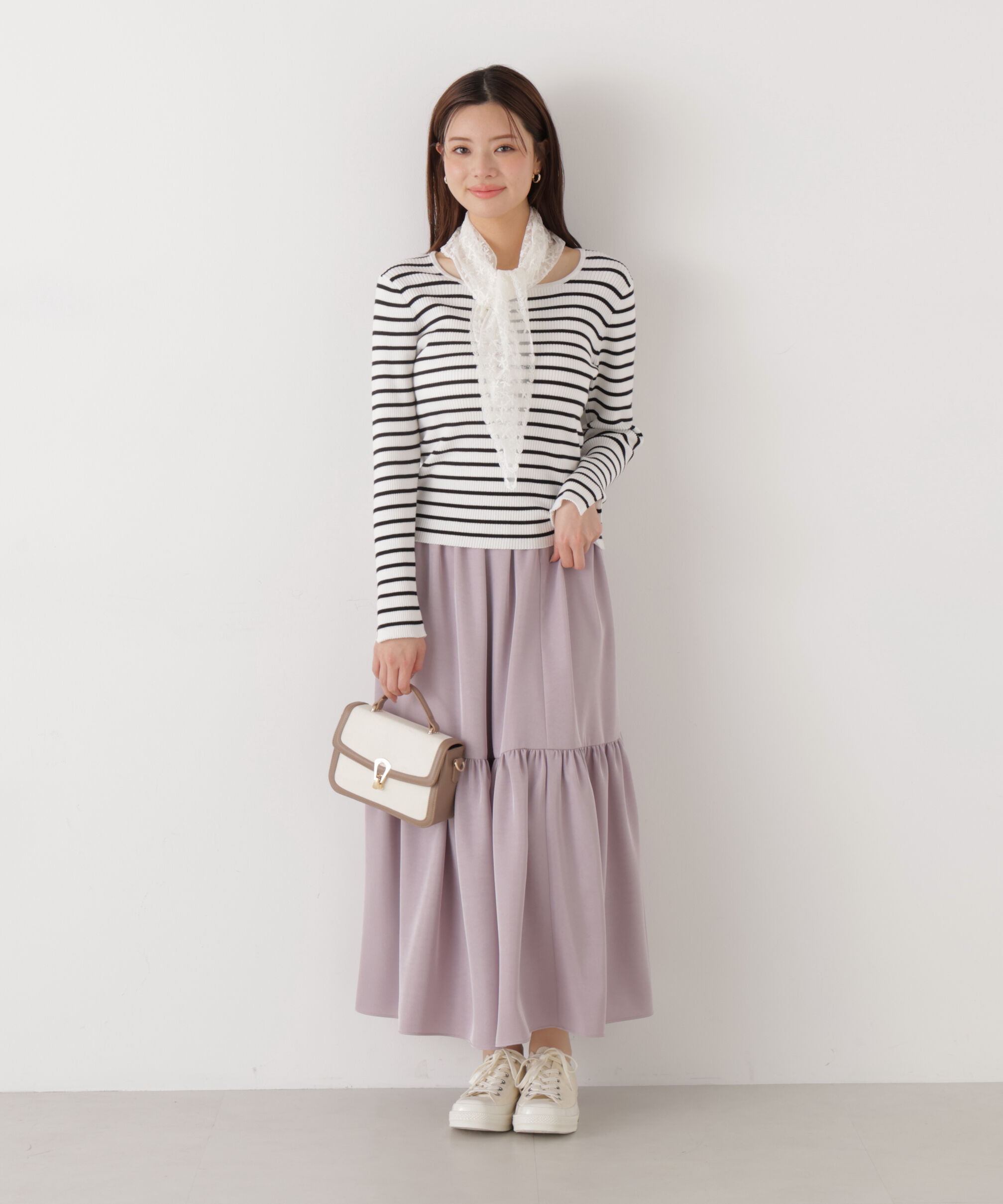 PROPORTION BODY DRESSING「ニュアンスサテンティアードスカート　26SS」|スカート|ラベンダー