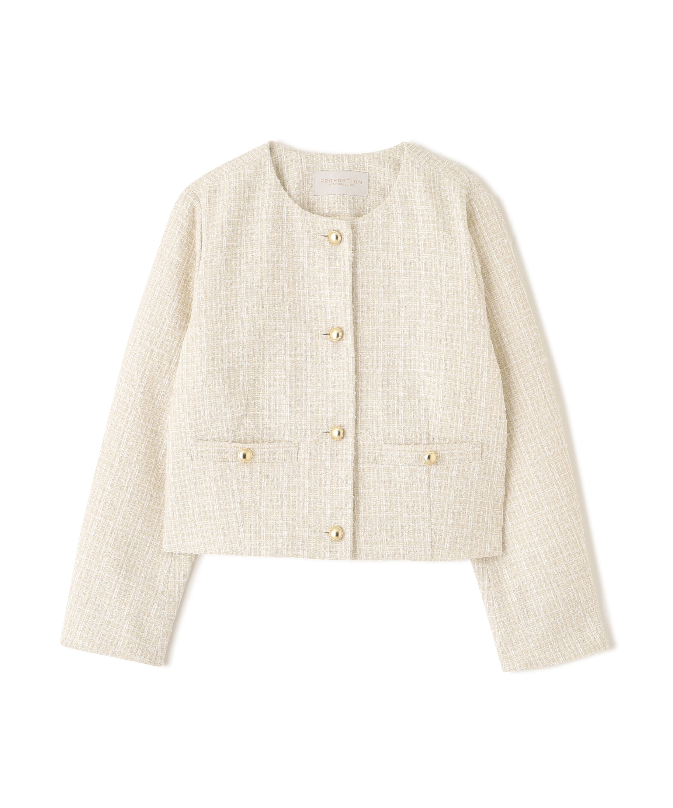PROPORTION BODY DRESSING「ノーカラーツイードジャケット　26SS」|ブルゾン・スタジャン|