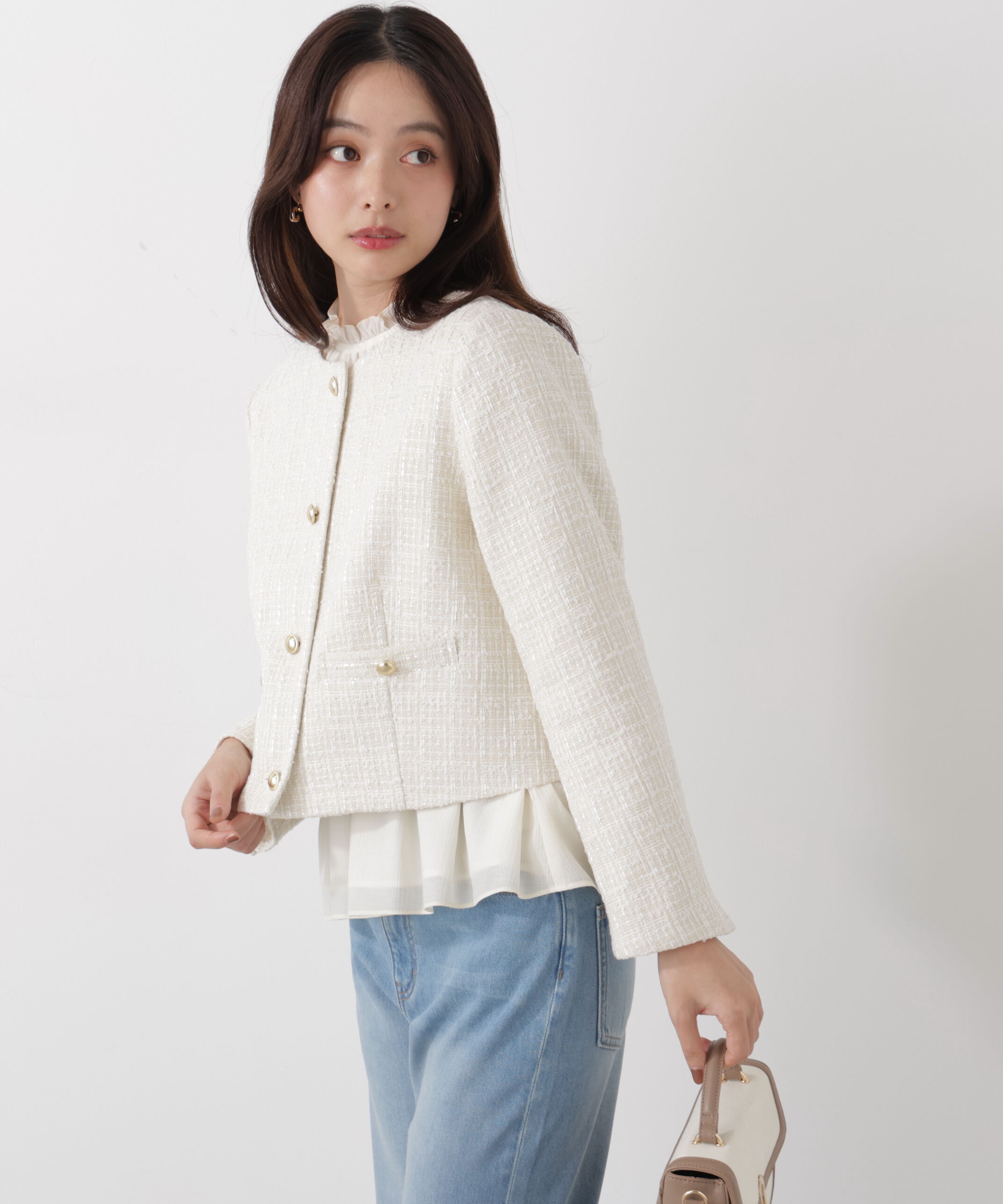 PROPORTION BODY DRESSING「ノーカラーツイードジャケット　26SS」|ブルゾン・スタジャン|