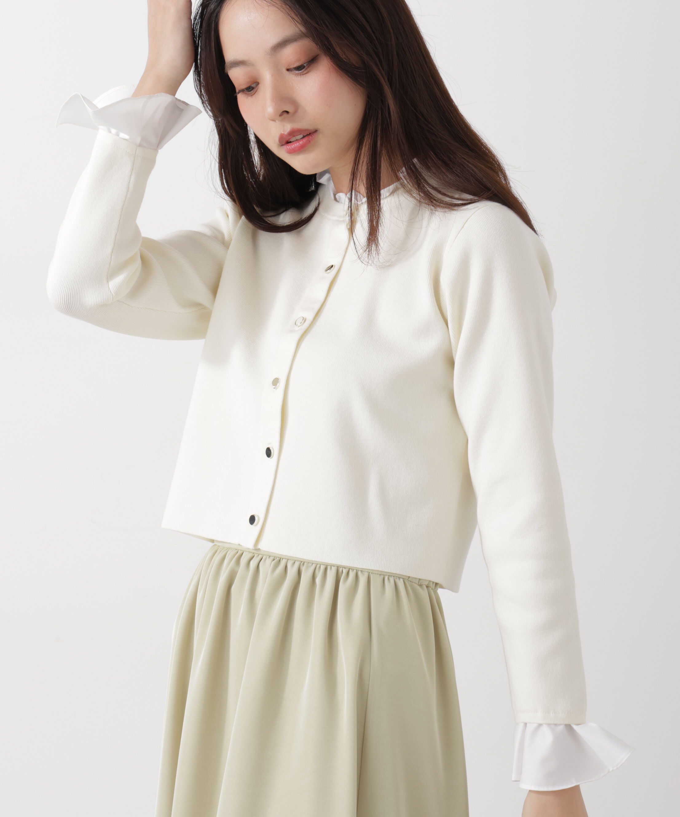 PROPORTION BODY DRESSING「フリルショートカーディガン　26SS」|カーディガン|