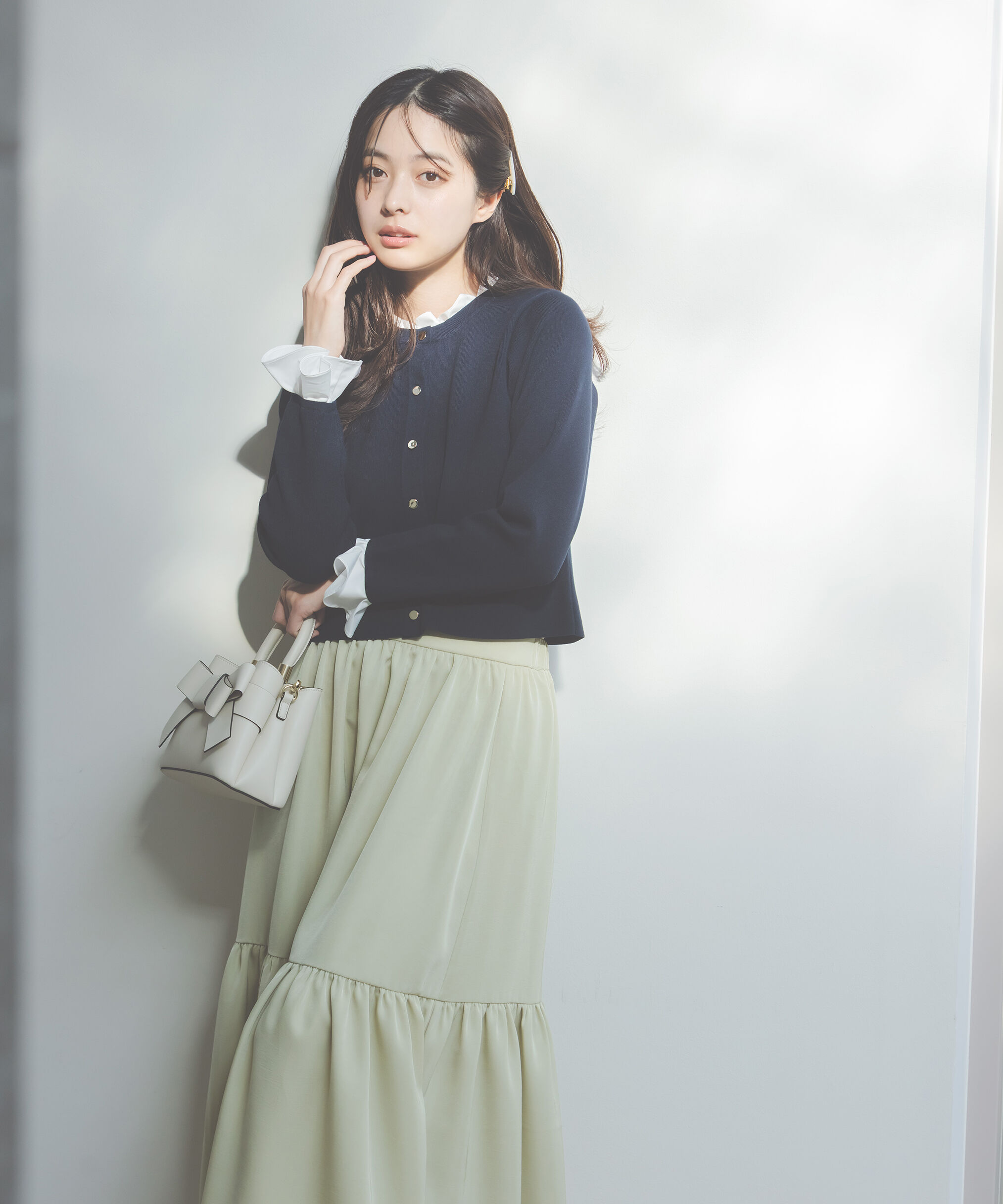 PROPORTION BODY DRESSING「フリルショートカーディガン　26SS」|カーディガン|ネイビー&times;ホワ