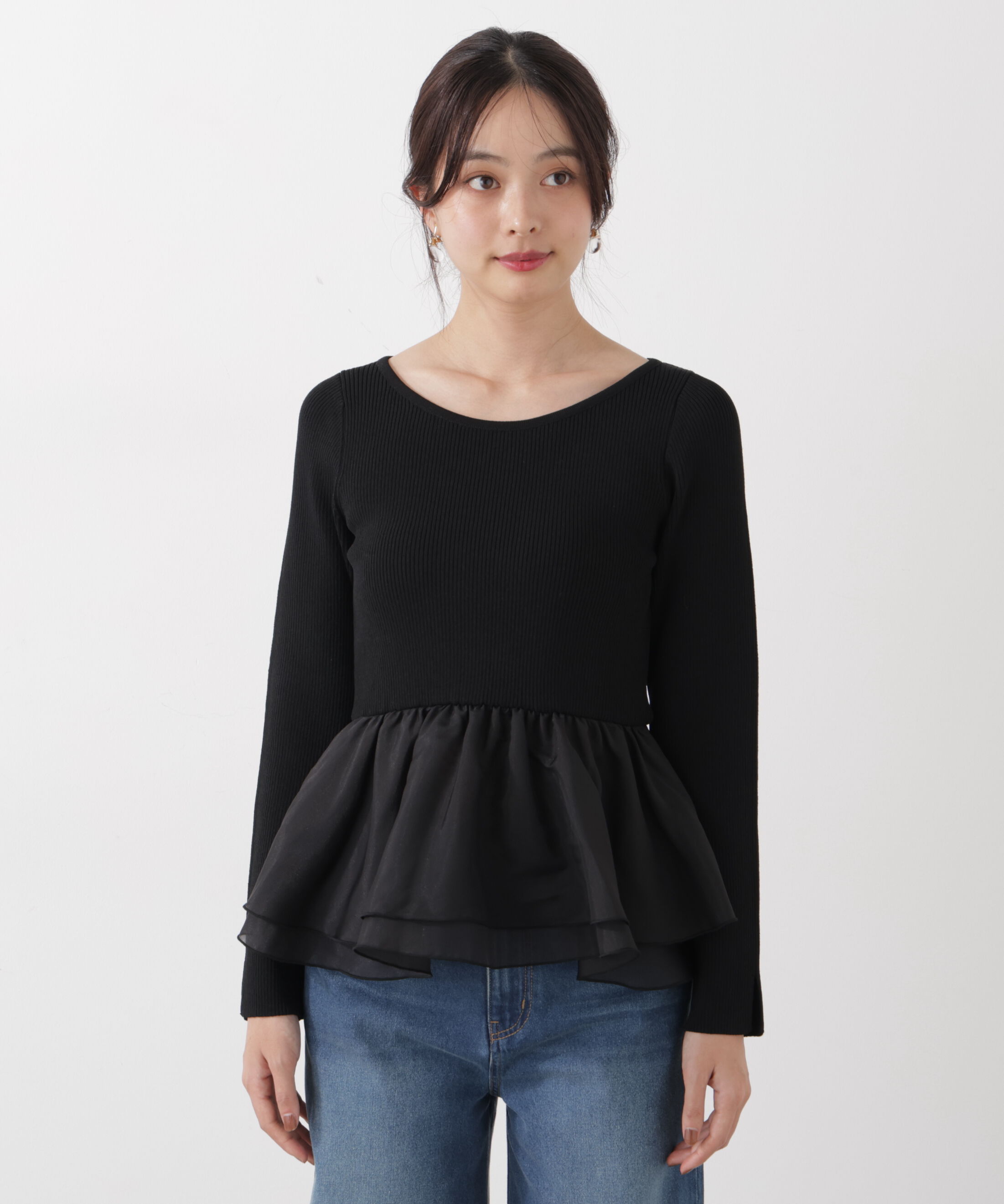 PROPORTION BODY DRESSING「〈a/mie〉シアーペプラムリブニット　26SS」|カーディガン|