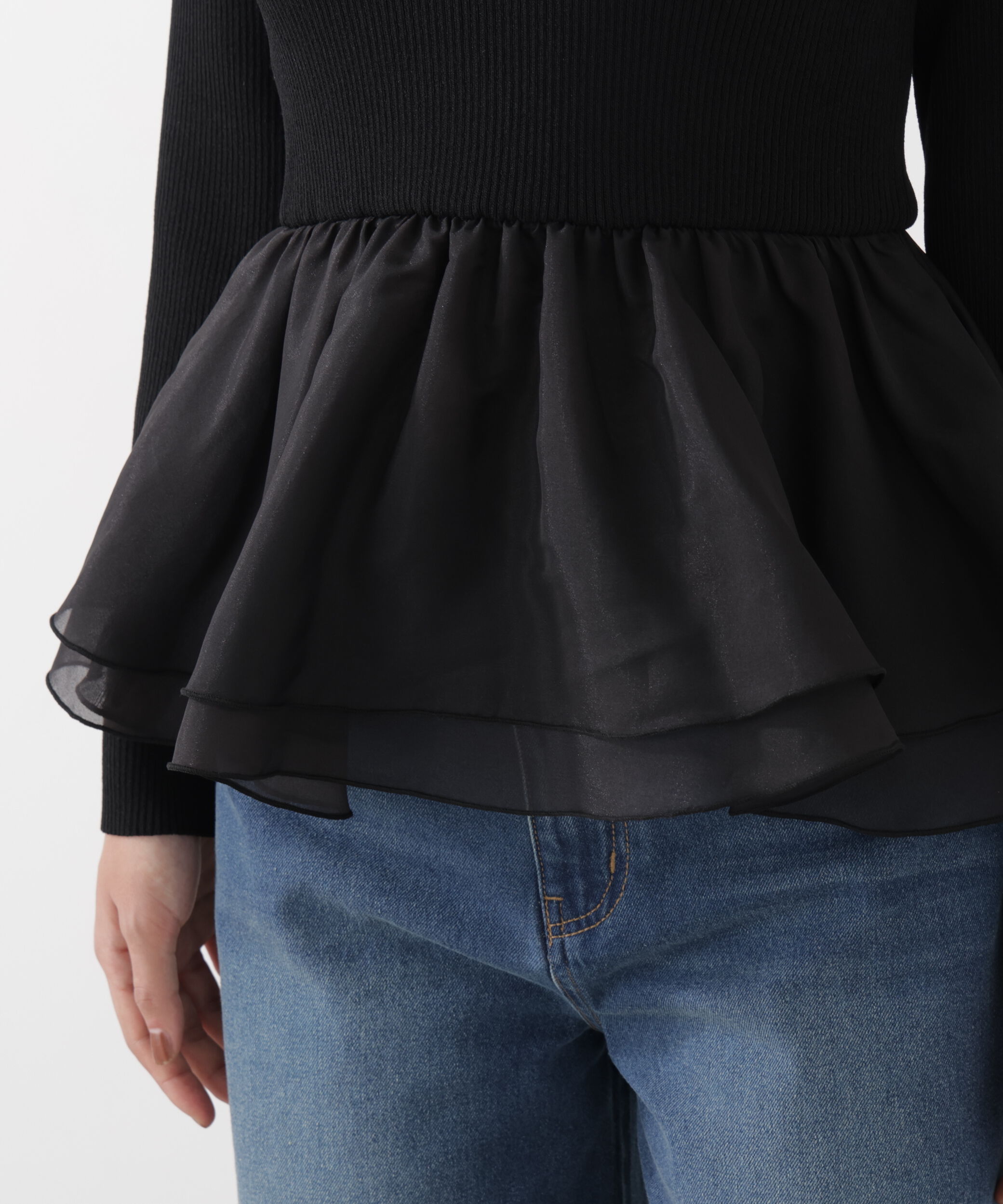 PROPORTION BODY DRESSING「〈a/mie〉シアーペプラムリブニット　26SS」|カーディガン|