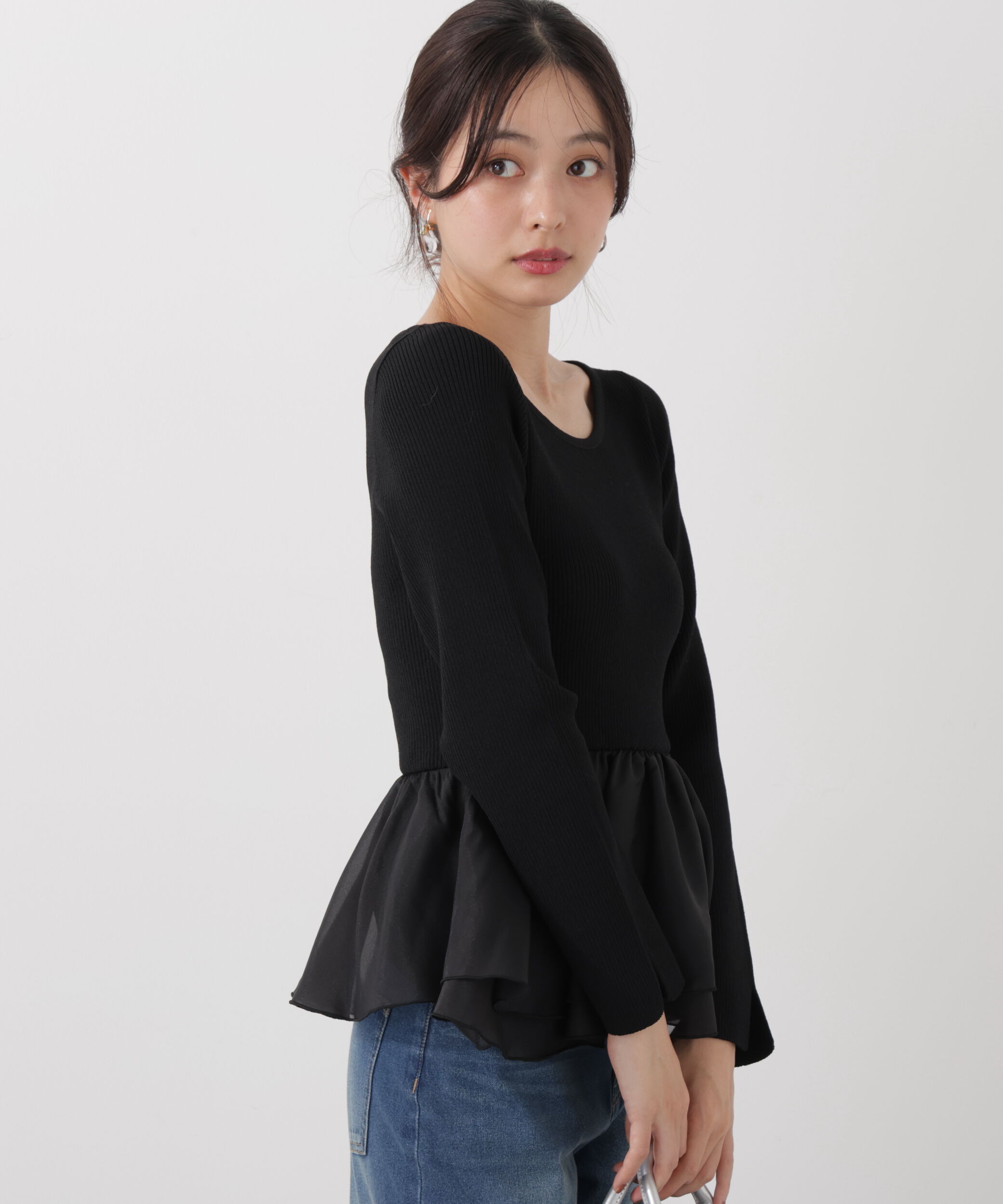 PROPORTION BODY DRESSING「〈a/mie〉シアーペプラムリブニット　26SS」|カーディガン|