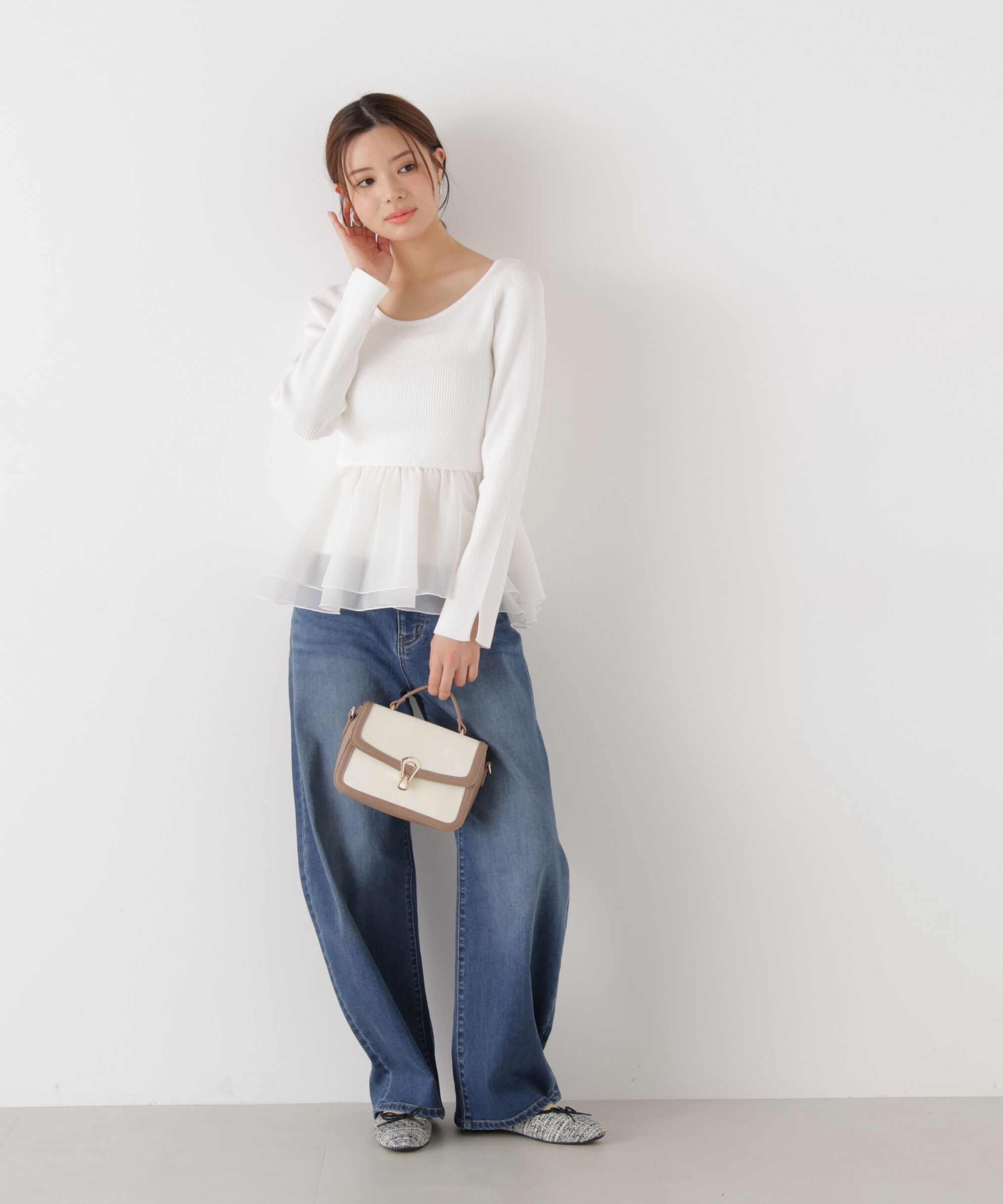 PROPORTION BODY DRESSING「〈a/mie〉シアーペプラムリブニット　26SS」|カーディガン|