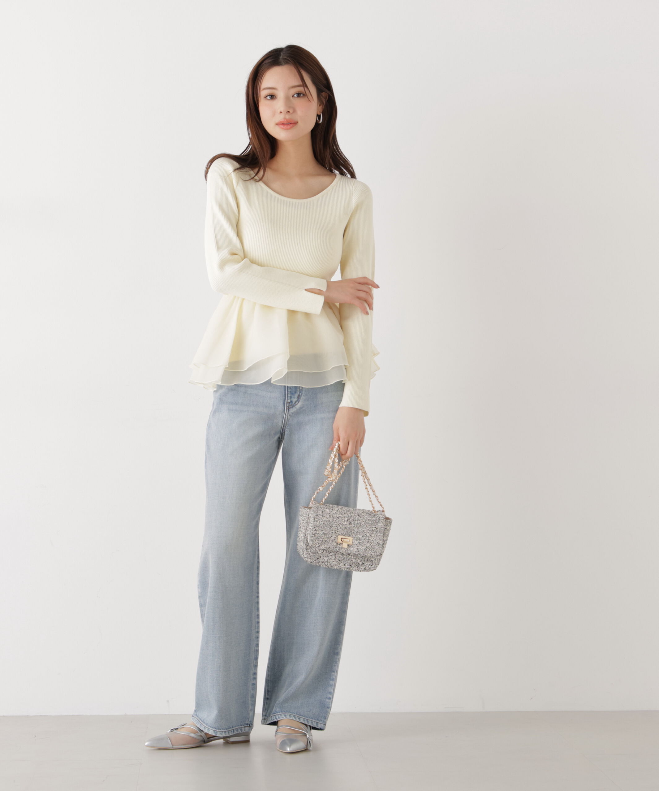 PROPORTION BODY DRESSING「〈a/mie〉シアーペプラムリブニット　26SS」|カーディガン|