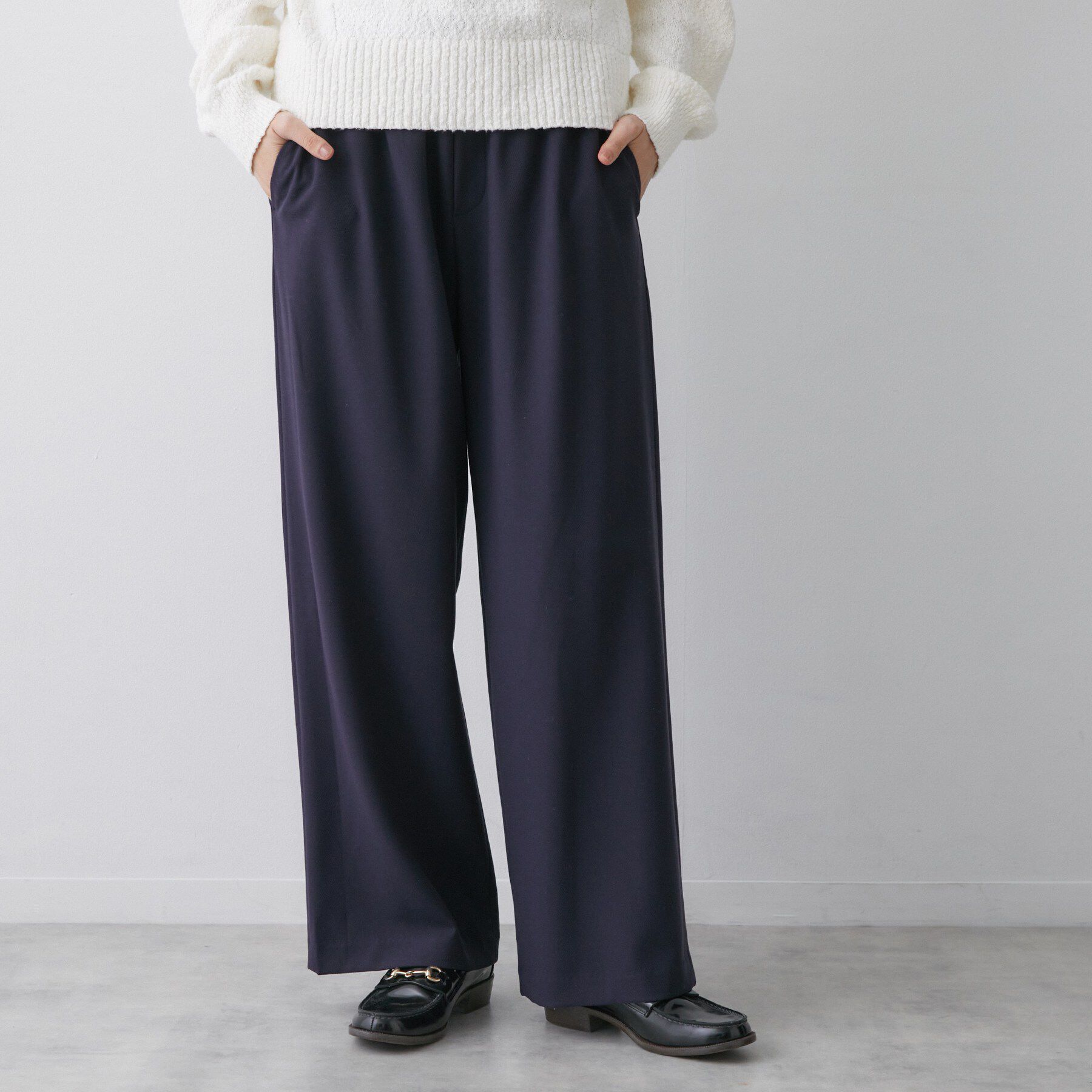 Dessin「【帯電防止/洗える】ストレッチツイルワイドパンツ」|その他|ネイビー(094)