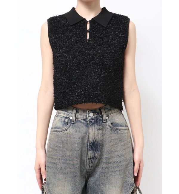 EMODA「フリンジヤーンタンクトップ」|ニット・セーター|ブラック
