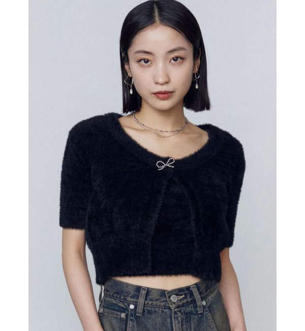 EMODA「リボンチャームシャギーツインニット」|ニット・セーター|ブラック