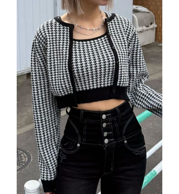 EMODA「ハウンズトゥースツインニット」|ニット・セーター|ブラック