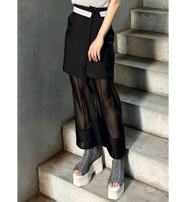 MURUA「ウエストフラップシアーレイヤードスカート」|スカート|ブラック
