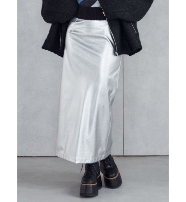 MURUA「マルチウェイナローフェイクレザースカート」|スカート|シルバー