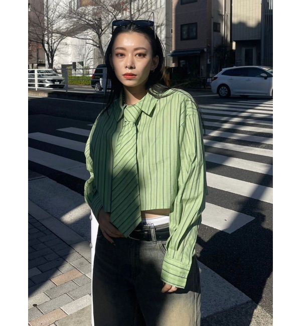 EVRIS「ネクタイデザインクロップドシャツ」|シャツ・ブラウス|