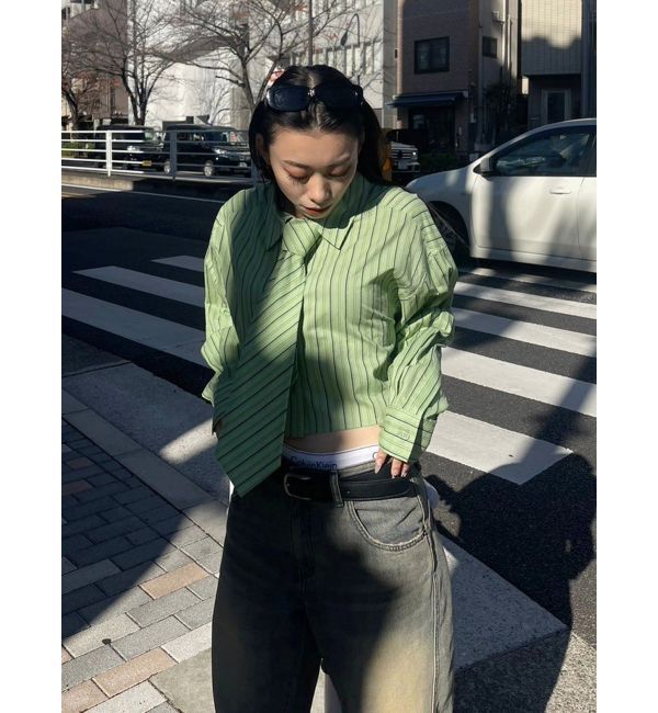 EVRIS「ネクタイデザインクロップドシャツ」|シャツ・ブラウス|