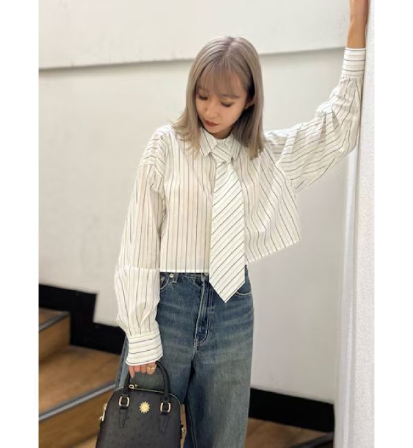 EVRIS「ネクタイデザインクロップドシャツ」|シャツ・ブラウス|