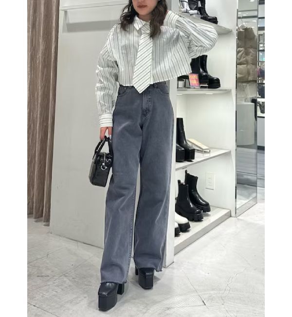 EVRIS「ネクタイデザインクロップドシャツ」|シャツ・ブラウス|