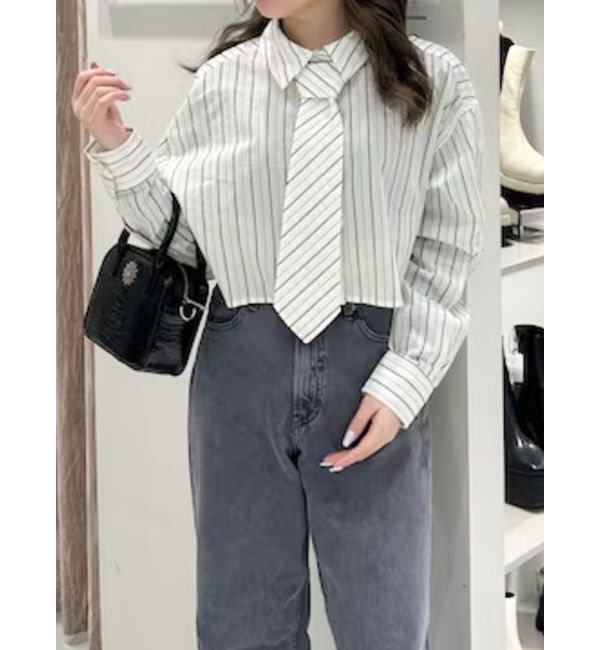 EVRIS「ネクタイデザインクロップドシャツ」|シャツ・ブラウス|