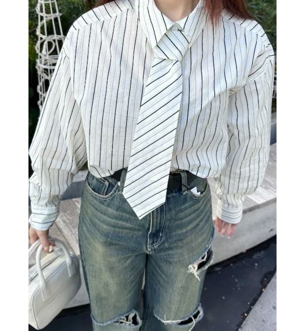 EVRIS「ネクタイデザインクロップドシャツ」|シャツ・ブラウス|