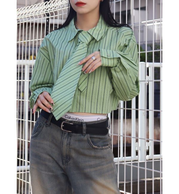 EVRIS「ネクタイデザインクロップドシャツ」|シャツ・ブラウス|