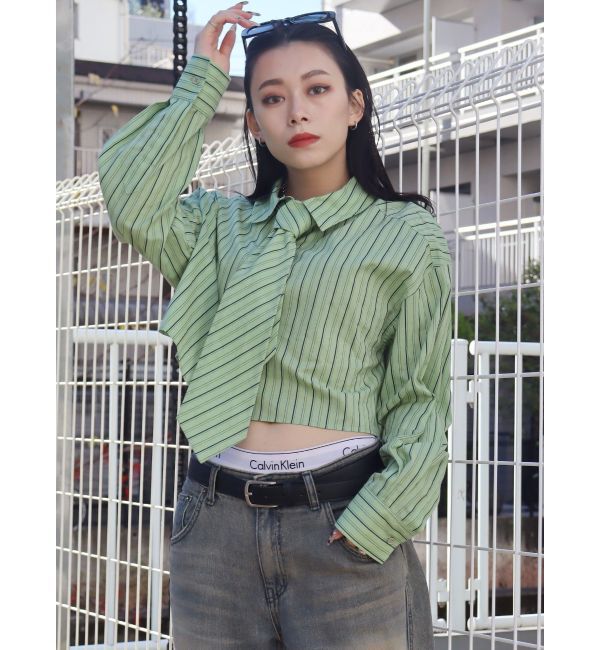 EVRIS「ネクタイデザインクロップドシャツ」|シャツ・ブラウス|