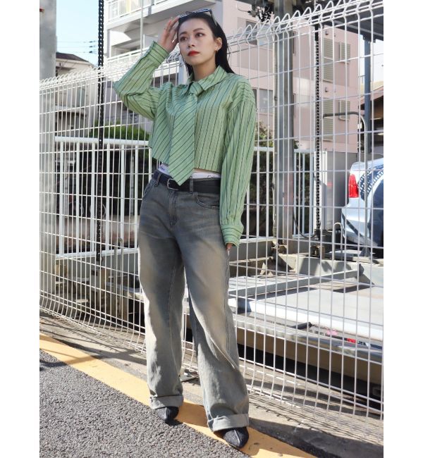 EVRIS「ネクタイデザインクロップドシャツ」|シャツ・ブラウス|