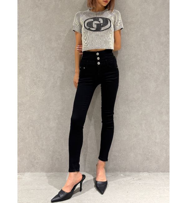 GYDA「【TINY】ハイウエストウエストクロススキニーデニムパンツ」|デニム|