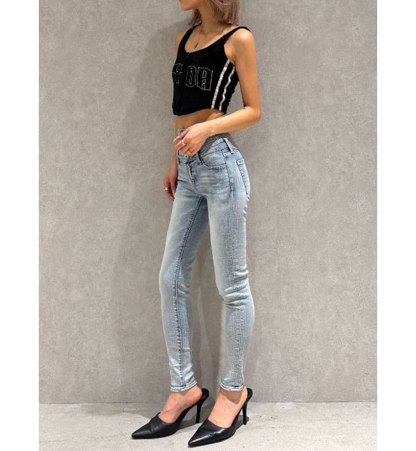 GYDA「【TINY】ハイウエストウエストクロススキニーデニムパンツ」|デニム|