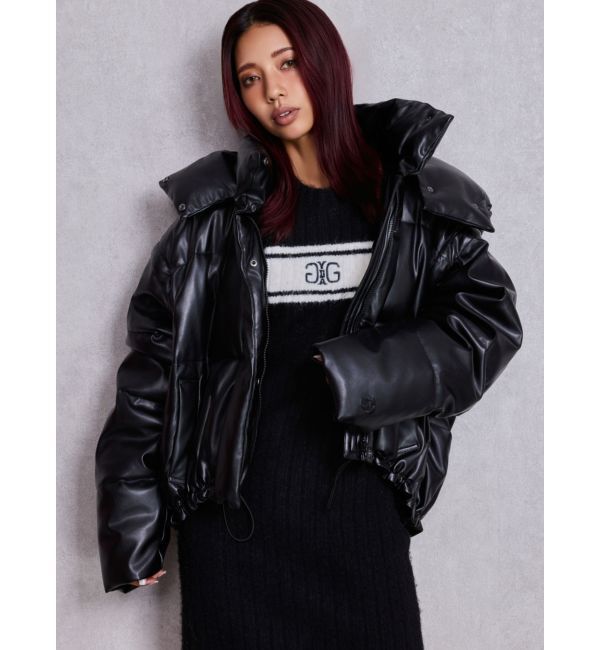 GYDA「2WAYフェイクレザーミドル丈ダウンコート」|ダウン|ブラック