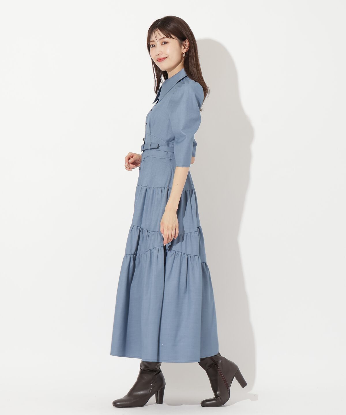 アンドクチュール「ベルト付ティアードシャツワンピース」|ワンピース|
