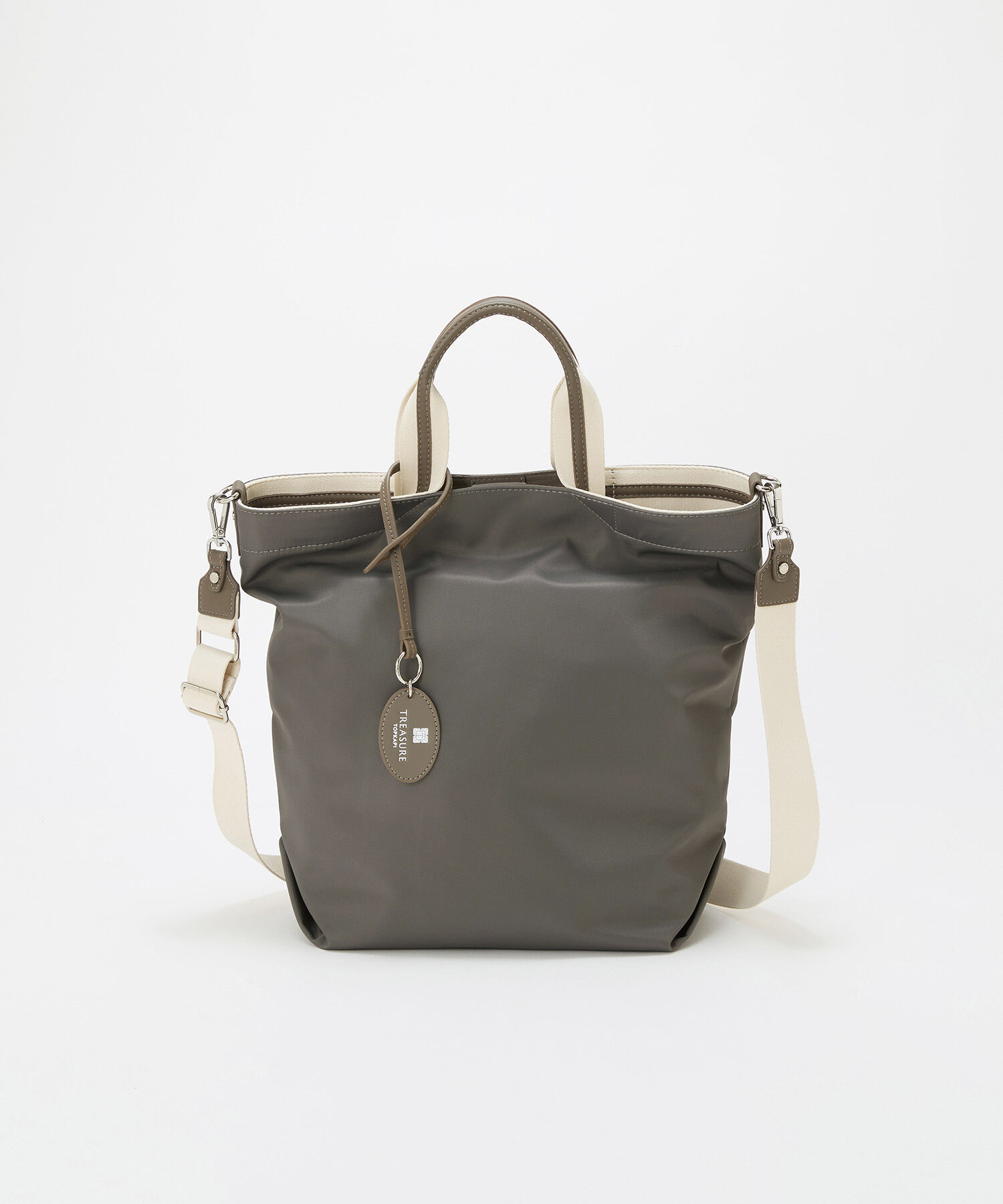 TOPKAPI TREASURE「【TREASURE TOPKAPI】ストライプハンドル ナイロン 縦型 2way トートバッグ A4対応」|トートバッグ|ダークグレー