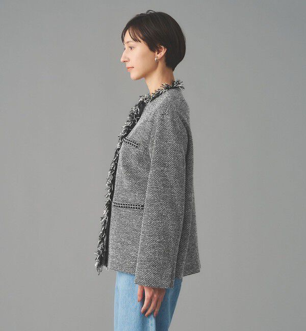 UNITED ARROWS「2トーン ツイードライク ノーカラー ジャケット」|ノーカラージャケット|